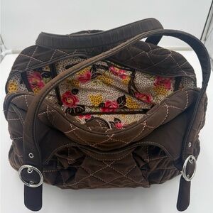 Vera Bradley Make A Change Floral & Brown Quilted Diaper Bag W/ Changing Pad
